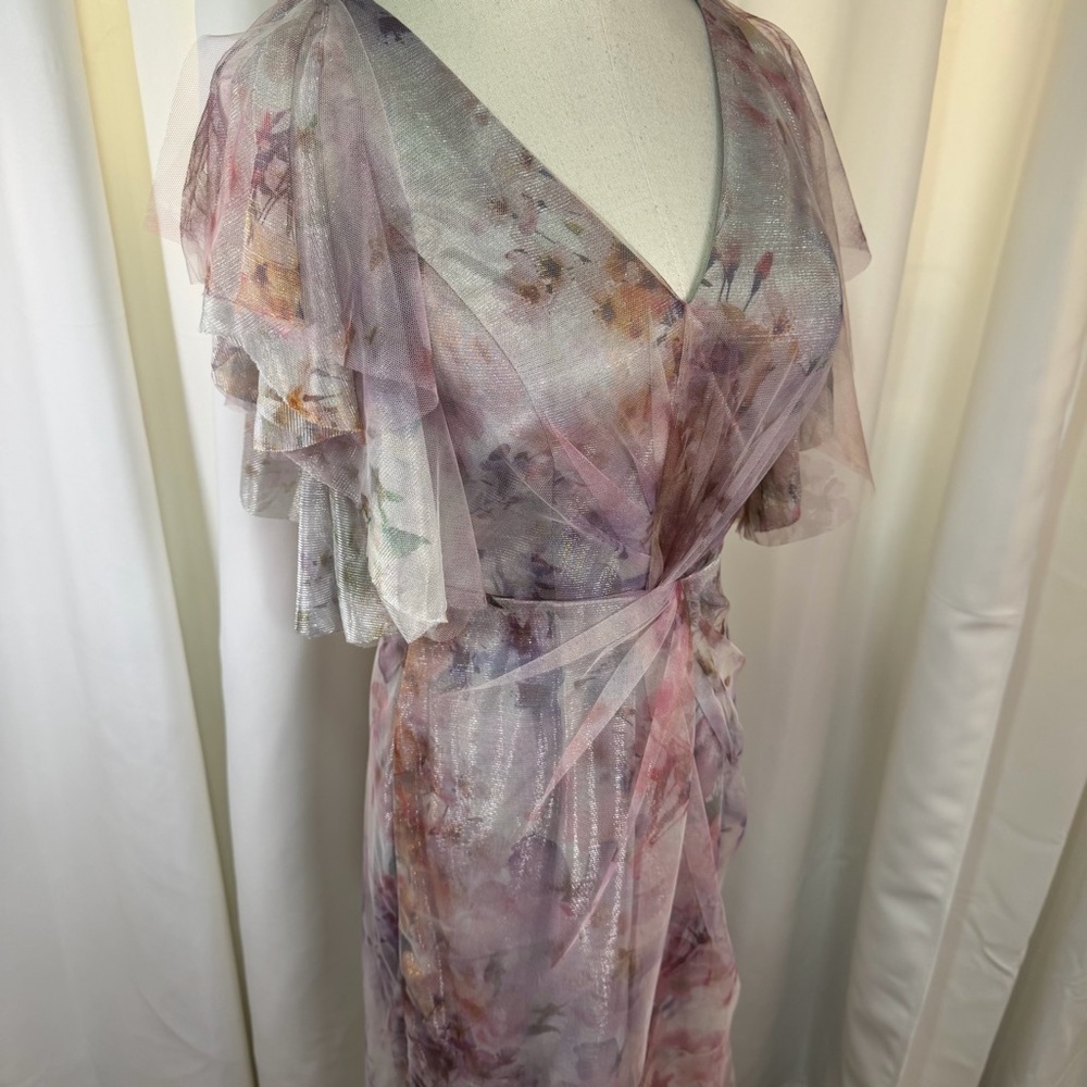 NWT Rene Ruiz Collection ‘Flutter Sleeve Tulle Cocktail Dress’ in Purple Floral - Picture 16 of 16